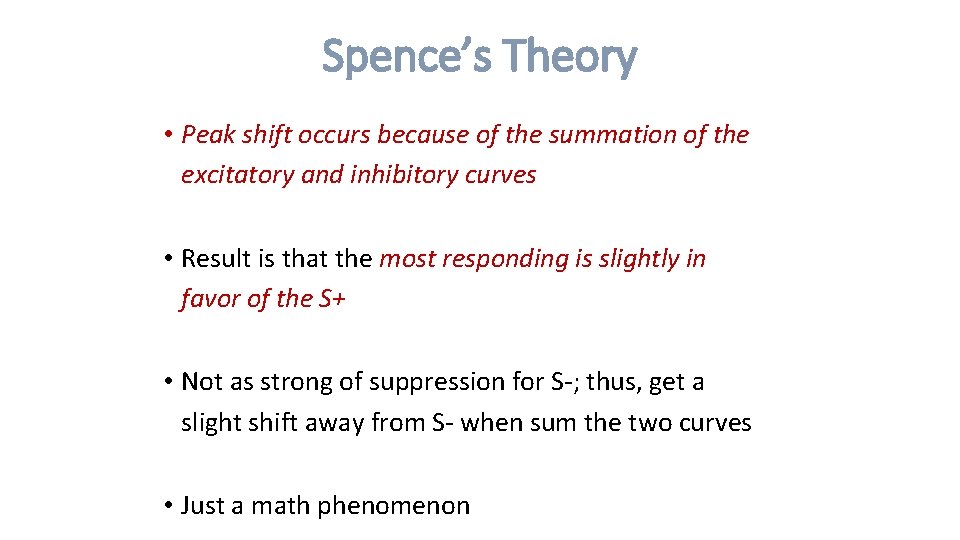 Spence’s Theory • Peak shift occurs because of the summation of the excitatory and