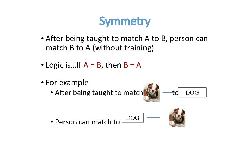 Symmetry • After being taught to match A to B, person can match B