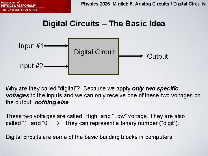 Physics 2025 Minilab 5: Analog Circuits / Digital Circuits – The Basic Idea Input