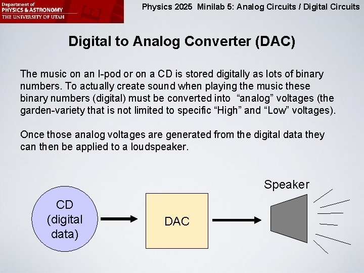 Physics 2025 Minilab 5: Analog Circuits / Digital Circuits Digital to Analog Converter (DAC)