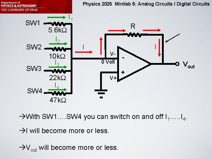 Physics 2025 Minilab 5: Analog Circuits / Digital Circuits SW 1 SW 2 SW