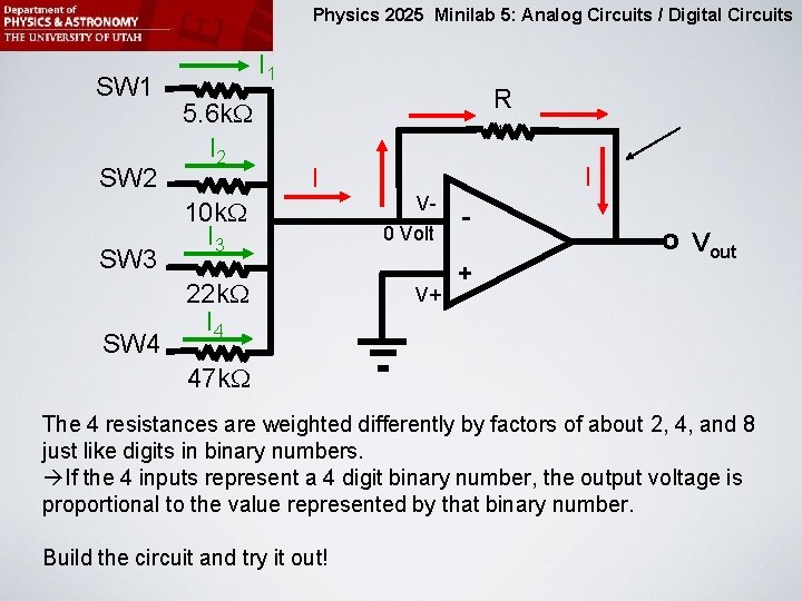 Physics 2025 Minilab 5: Analog Circuits / Digital Circuits SW 1 SW 2 SW