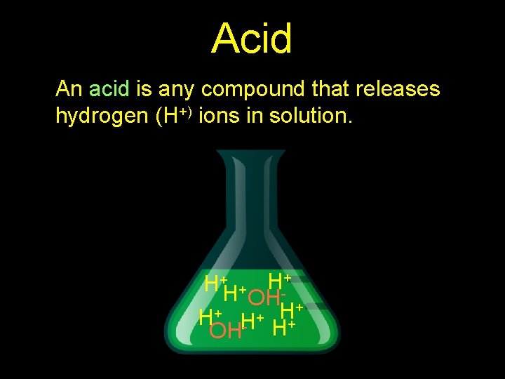 Acid An acid is any compound that releases hydrogen (H+) ions in solution. H+H+