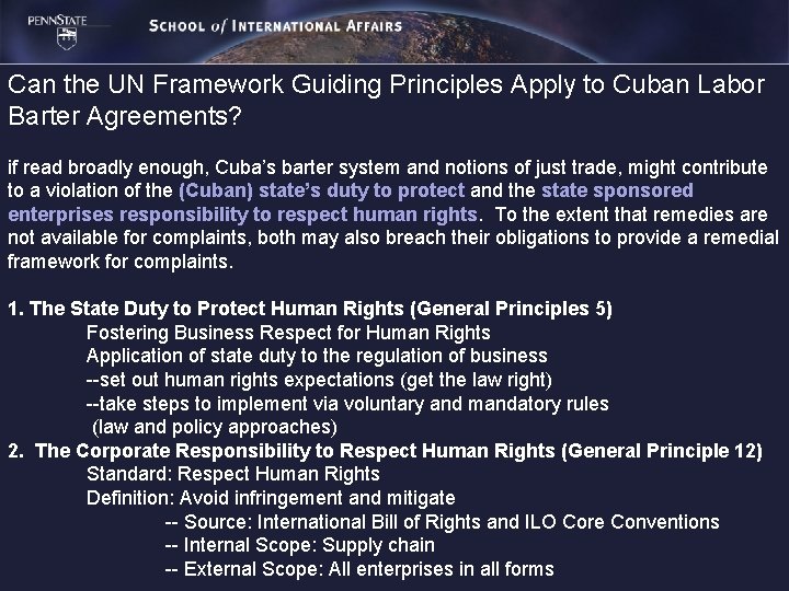 Can the UN Framework Guiding Principles Apply to Cuban Labor Barter Agreements? if read