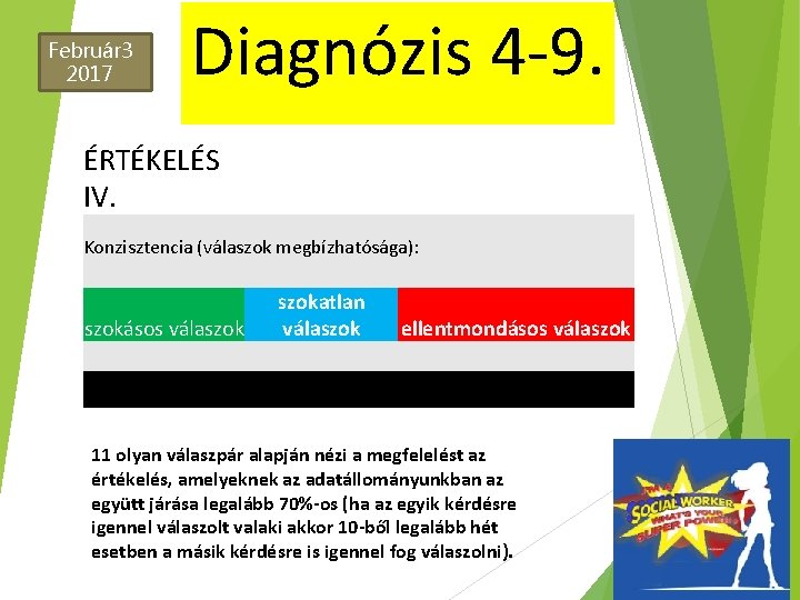 Február 3 2017 Diagnózis 4 -9. ÉRTÉKELÉS IV. Konzisztencia (válaszok megbízhatósága): szokásos válaszokatlan válaszok