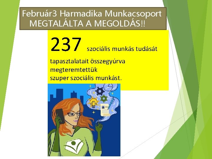 Február 3 Harmadika Munkacsoport MEGTALÁLTA A MEGOLDÁS!! 237 szociális munkás tudását tapasztalatait összegyúrva megteremtettük