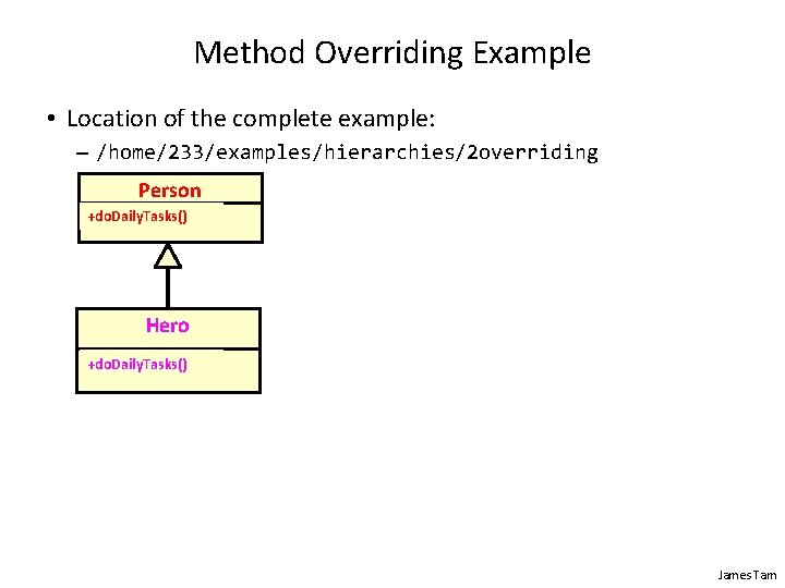 Method Overriding Example • Location of the complete example: – /home/233/examples/hierarchies/2 overriding Person +do.