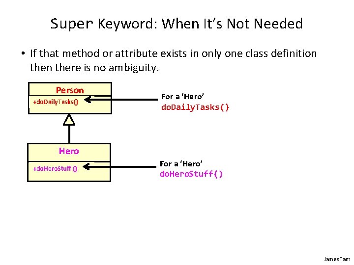 Super Keyword: When It’s Not Needed • If that method or attribute exists in