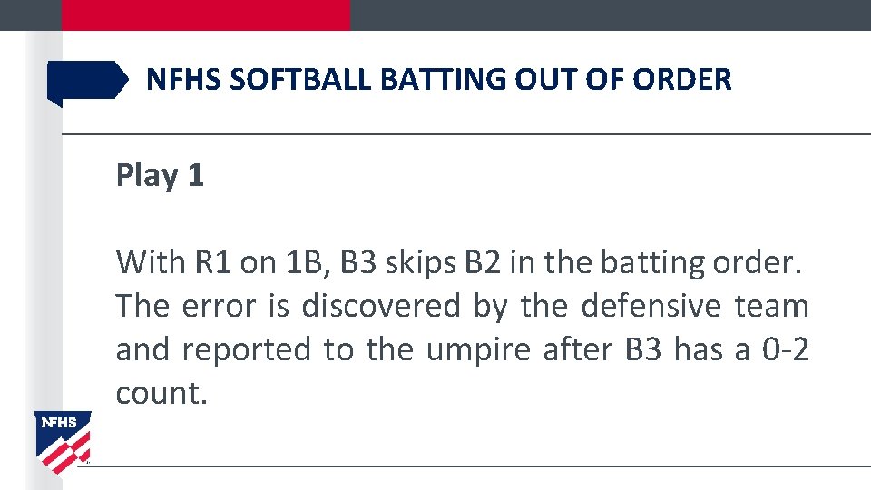 NFHS SOFTBALL BATTING OUT OF ORDER Play 1 With R 1 on 1 B,