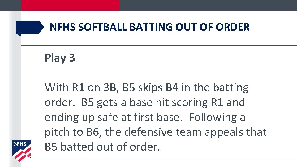 NFHS SOFTBALL BATTING OUT OF ORDER Play 3 With R 1 on 3 B,