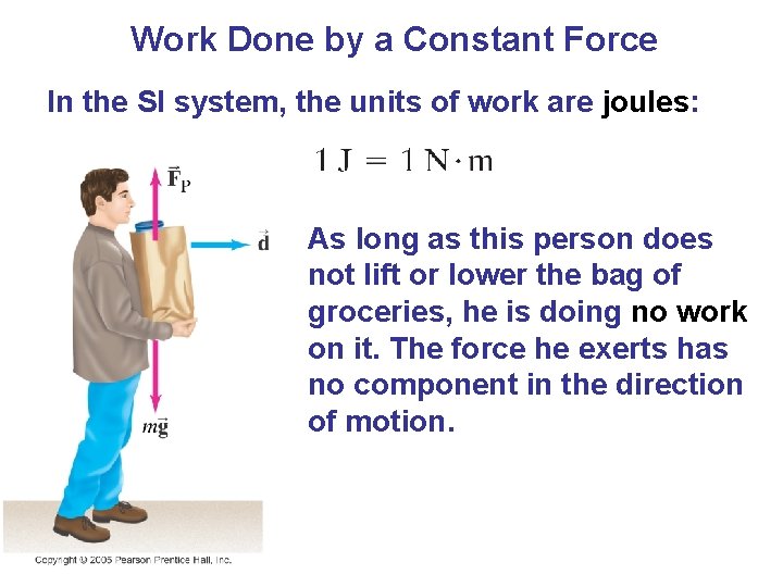 Work Done by a Constant Force In the SI system, the units of work