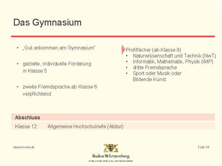 Das Gymnasium • „Gut ankommen am Gymnasium“ • gezielte, individuelle Förderung in Klasse 5