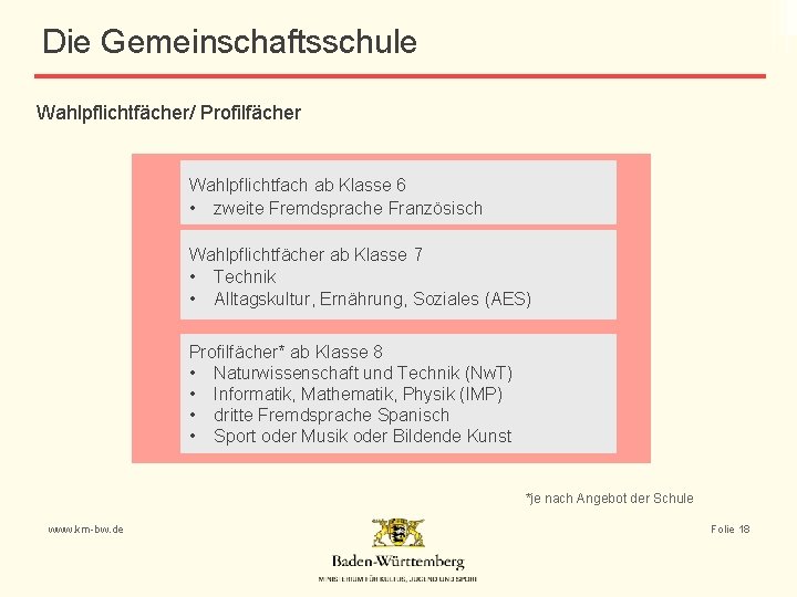 Die Gemeinschaftsschule Wahlpflichtfächer/ Profilfächer Wahlpflichtfach ab Klasse 6 • zweite Fremdsprache Französisch Wahlpflichtfächer ab