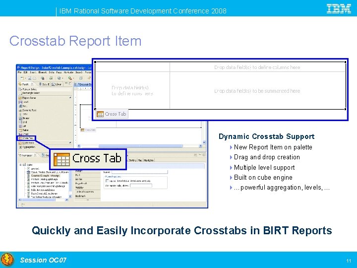 IBM Rational Software Development Conference 2008 Crosstab Report Item Dynamic Crosstab Support 4 New