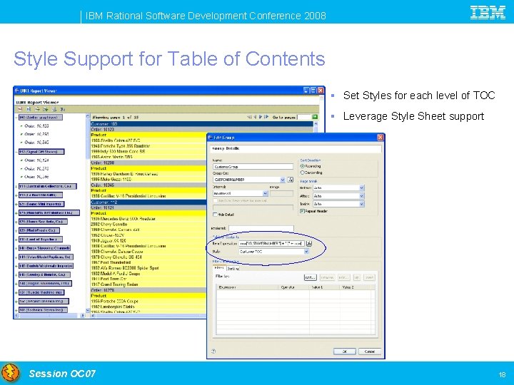 IBM Rational Software Development Conference 2008 Style Support for Table of Contents § Set