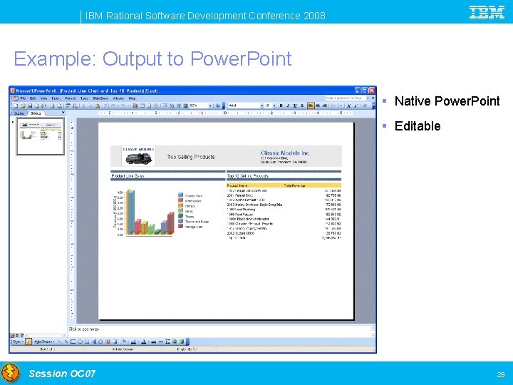 IBM Rational Software Development Conference 2008 Example: Output to Power. Point § Native Power.