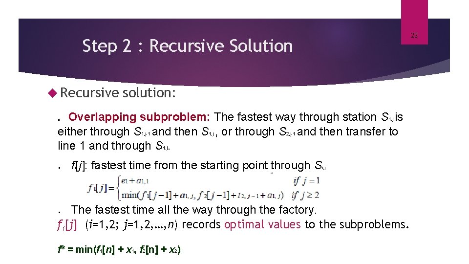 22 Step 2 : Recursive Solution Recursive solution: ․ Overlapping subproblem: The fastest way