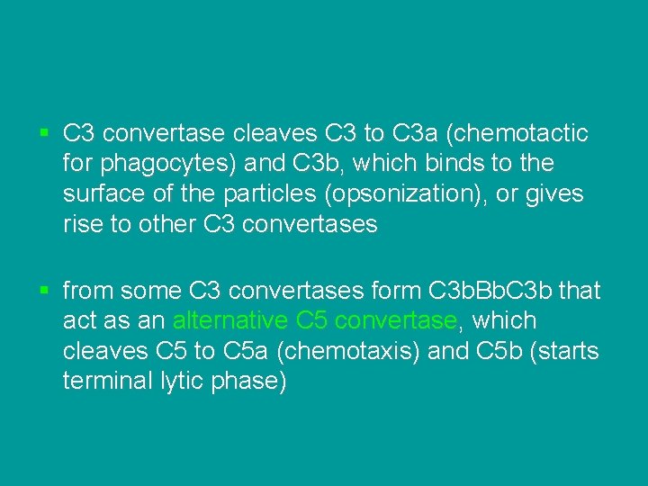§ C 3 convertase cleaves C 3 to C 3 a (chemotactic for phagocytes)
