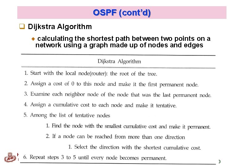 OSPF (cont’d) q Dijkstra Algorithm calculating the shortest path between two points on a