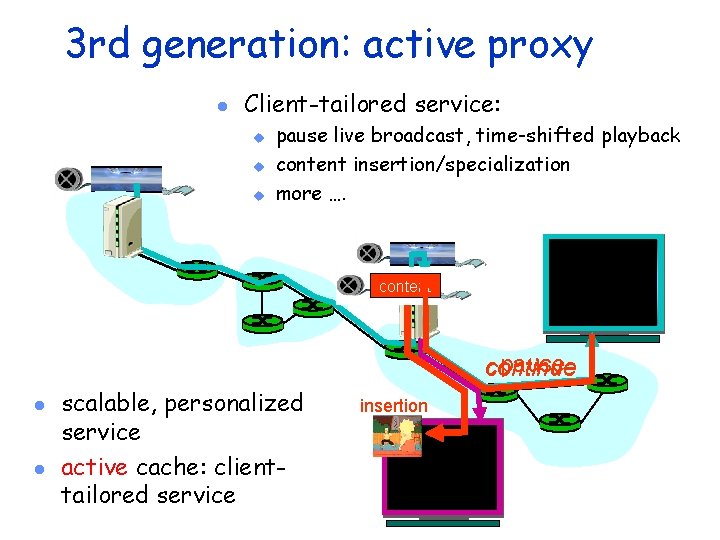 3 rd generation: active proxy l Client-tailored service: u u u pause live broadcast,