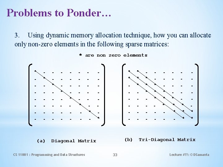 Problems to Ponder… 3. Using dynamic memory allocation technique, how you can allocate only