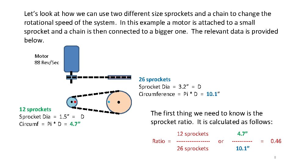 Let’s look at how we can use two different size sprockets and a chain