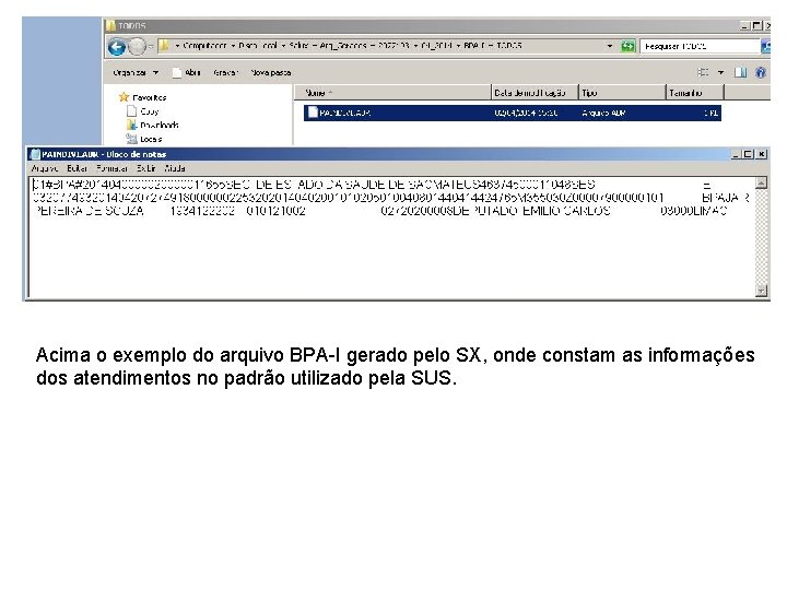 Acima o exemplo do arquivo BPA-I gerado pelo SX, onde constam as informações dos