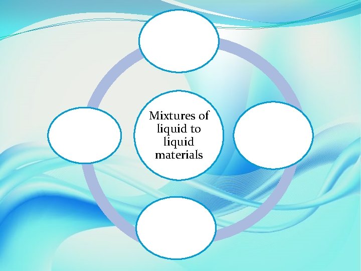 Mixtures of liquid to liquid materials 