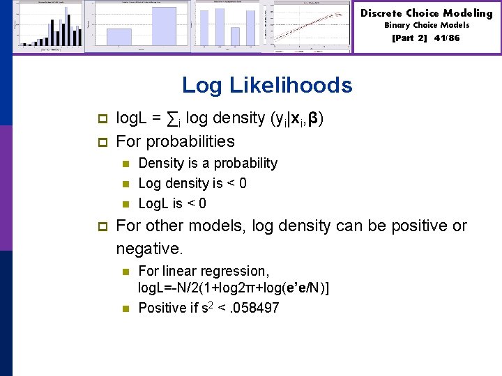 Discrete Choice Modeling Binary Choice Models [Part 2] 41/86 Log Likelihoods p p log.