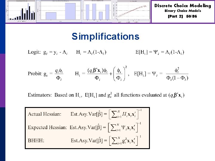 Discrete Choice Modeling Binary Choice Models [Part 2] Simplifications 50/86 