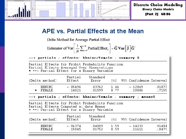 Discrete Choice Modeling Binary Choice Models [Part 2] APE vs. Partial Effects at the