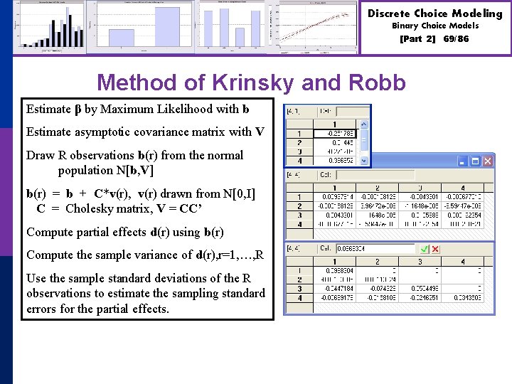 Discrete Choice Modeling Binary Choice Models [Part 2] Method of Krinsky and Robb Estimate