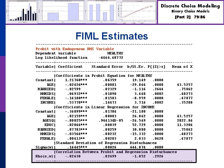 Discrete Choice Modeling Binary Choice Models [Part 2] FIML Estimates -----------------------------------Probit with Endogenous RHS