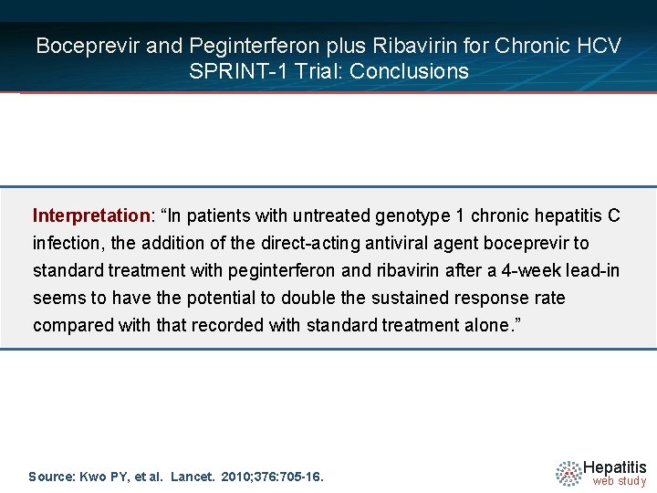 Boceprevir and Peginterferon plus Ribavirin for Chronic HCV SPRINT-1 Trial: Conclusions Interpretation: “In patients