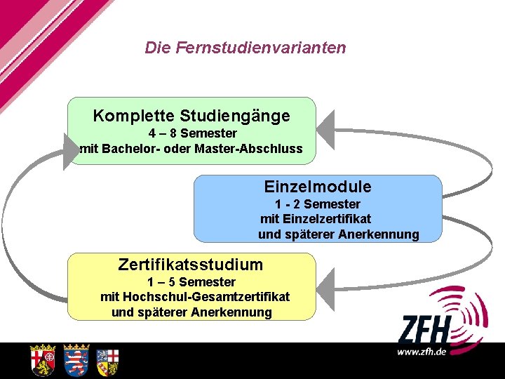 Die Fernstudienvarianten Komplette Studiengänge 4 – 8 Semester mit Bachelor- oder Master-Abschluss Einzelmodule 1