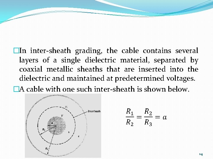 �In inter-sheath grading, the cable contains several layers of a single dielectric material, separated