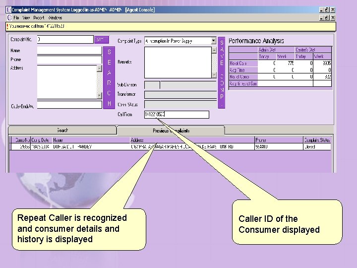 Repeat Caller is recognized and consumer details and history is displayed Caller ID of