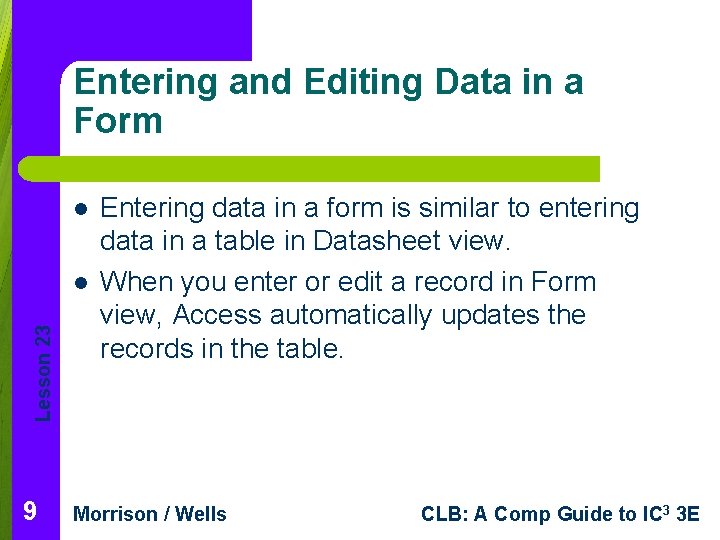Entering and Editing Data in a Form l Lesson 23 l 9 Entering data