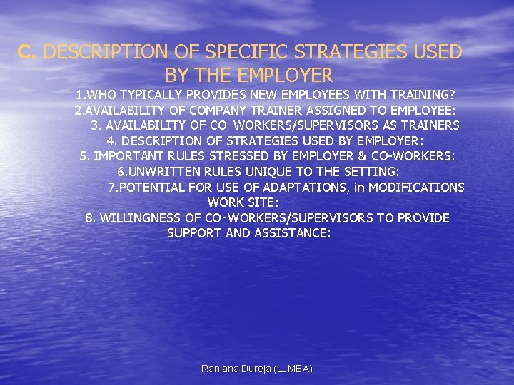 C. DESCRIPTION OF SPECIFIC STRATEGIES USED BY THE EMPLOYER 1. WHO TYPICALLY PROVIDES NEW