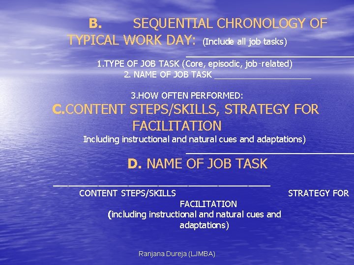 B. SEQUENTIAL CHRONOLOGY OF TYPICAL WORK DAY: (Include all job tasks) 1. TYPE OF