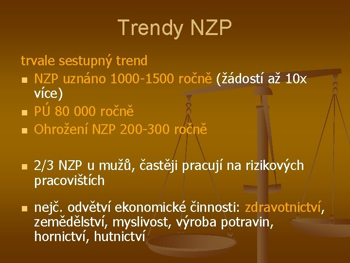 Trendy NZP trvale sestupný trend n NZP uznáno 1000 -1500 ročně (žádostí až 10