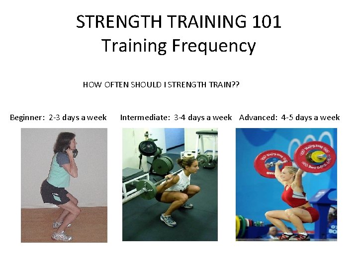 STRENGTH TRAINING 101 Training Frequency HOW OFTEN SHOULD I STRENGTH TRAIN? ? Beginner: 2