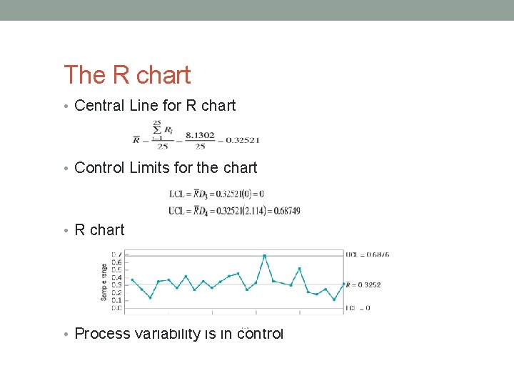 The R chart • Central Line for R chart • Control Limits for the