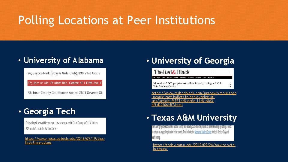 Polling Locations at Peer Institutions • University of Alabama • Georgia Tech https: //www.
