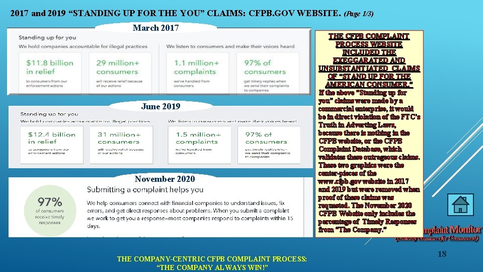 2017 and 2019 “STANDING UP FOR THE YOU” CLAIMS: CFPB. GOV WEBSITE. (Page 1/3)