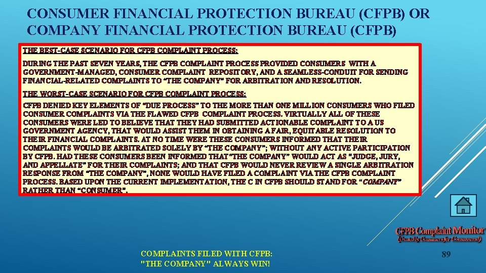 CONSUMER FINANCIAL PROTECTION BUREAU (CFPB) OR COMPANY FINANCIAL PROTECTION BUREAU (CFPB) THE BEST-CASE SCENARIO
