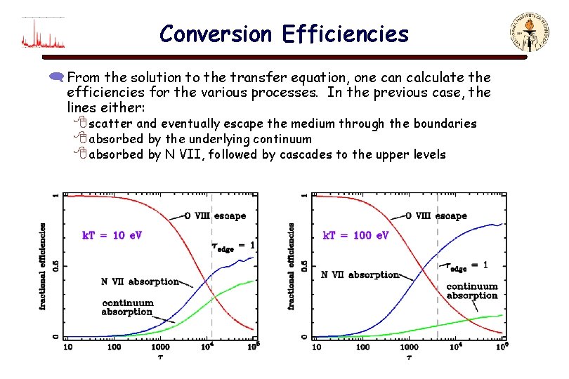 Conversion Efficiencies ( From the solution to the transfer equation, one can calculate the