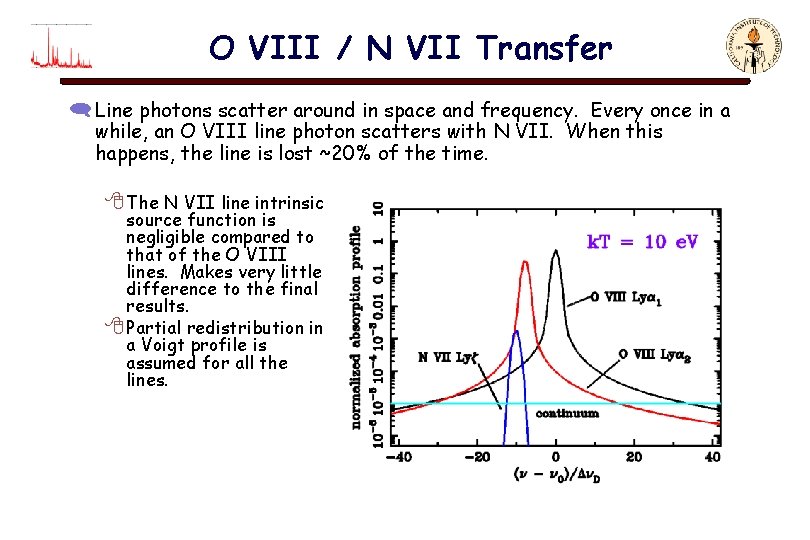 O VIII / N VII Transfer ( Line photons scatter around in space and