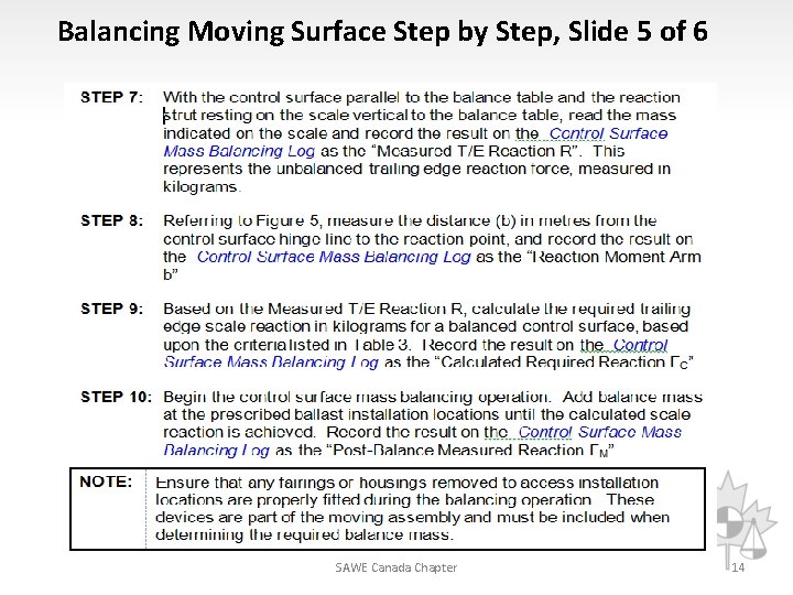 Balancing Moving Surface Step by Step, Slide 5 of 6 SAWE Canada Chapter 14