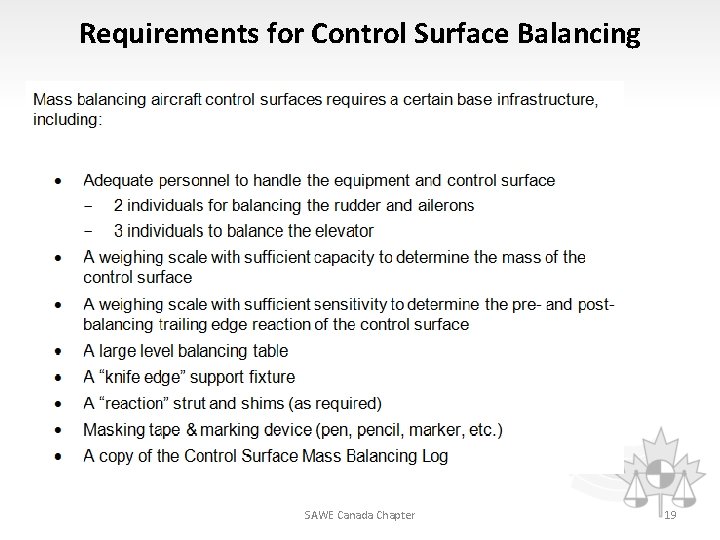 Requirements for Control Surface Balancing SAWE Canada Chapter 19 